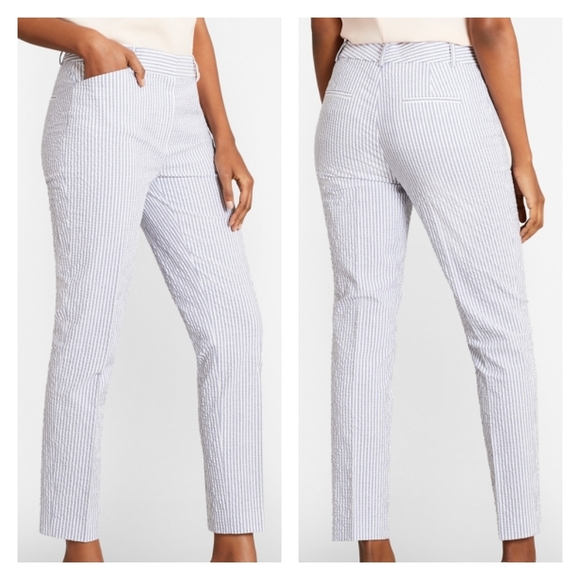 ZARA Womens Blue & White Striped Seersucker Pants Trousers Size 6